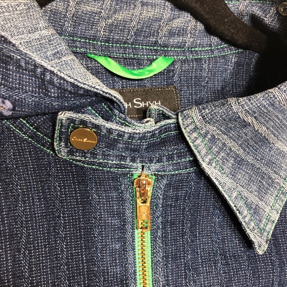 Givh Shyh Jean Jacket Zip Blue Neon Green Size M - Picture 5 of 8